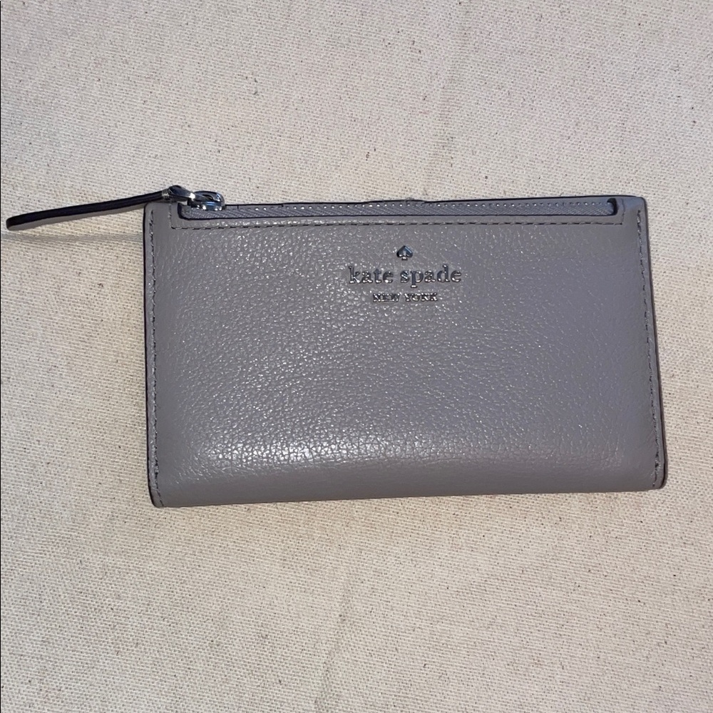 Kate Spade Gray Taupe Genuine Leather Zip wallet Like Brand New!